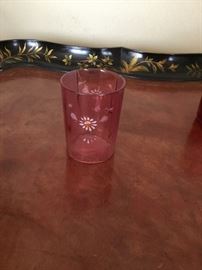 Cranberry hand painted tumbler