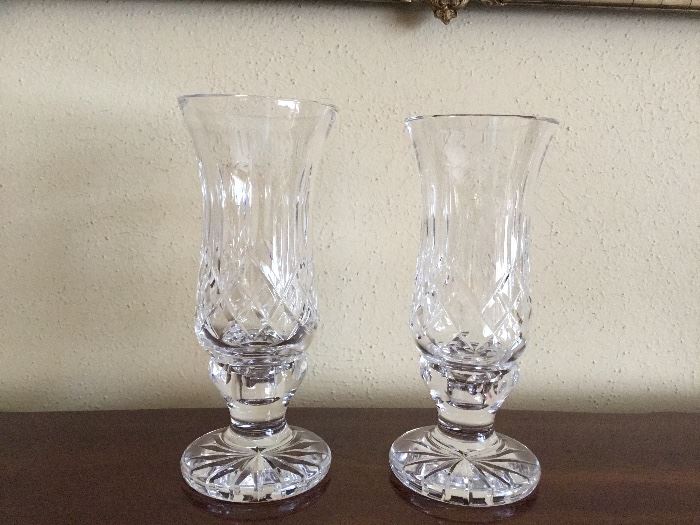 Pair Waterford hurricane candle holders 