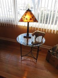Pottery Barn Beveled Glass Occasional Table .Faux Tiffany Lamp