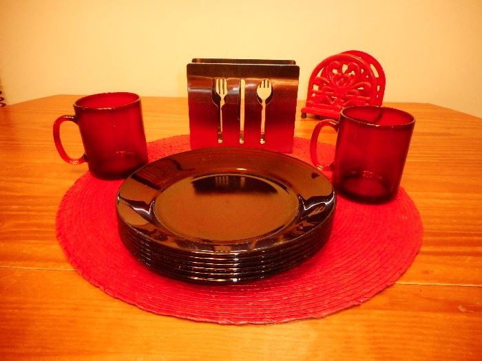 Red Glass Dessert Set. Only 2 Cups..Improvise..use Solo Red Cups.for the rest :) !!