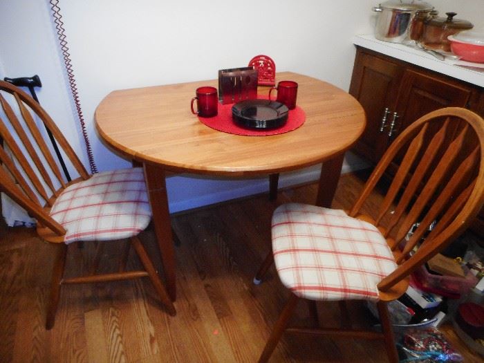 Crate Barrel Oak Double Drop Leaf Table, with 2 Oak Side Chairs