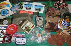 100s of Military &  Defense Contractor  items: patches, coasters, key chains, stickers, pins, etc. , shown in part
