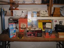 Some boxed tools and work implements...