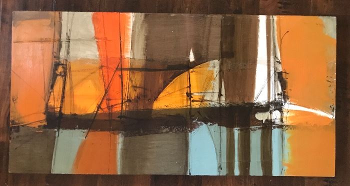 Midcentury original oil on board abstract