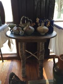 Twig table and North Carolina pottery