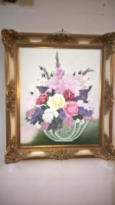 Oil on canvas, great frame, many other pieces of fine art and mirrors to be offered. 