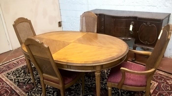 Vintage table and chairs to be offered, one of several.  Project furniture or use it as is for that mid century feel. 