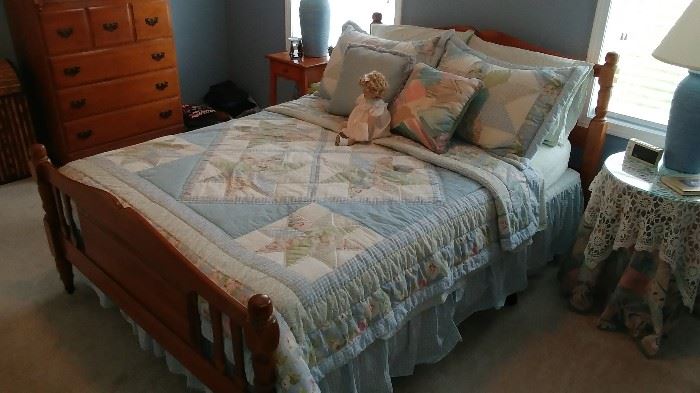 Full size 1960's bed.  Quilted bedding. set