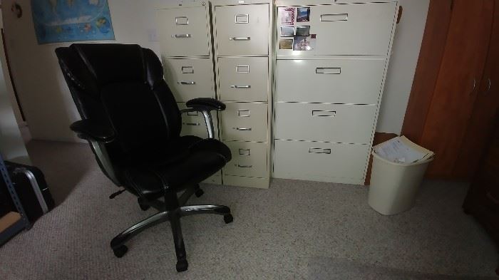Nice rolling office chair and metal filing cabinets