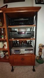 Small shelf with drawer and stereo system