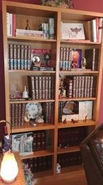 Tall oak double book shelves