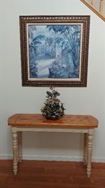 Oak console table and wall art