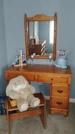 1960"s desk/vanity and mirror and bench