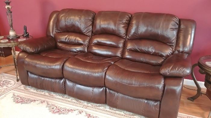 Double reclining leather sofa