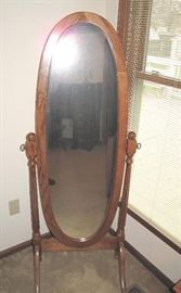 Oak oval cheval mirror.