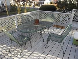 Vintage Wrought Iron Dining Set Oval Table 4 chairs