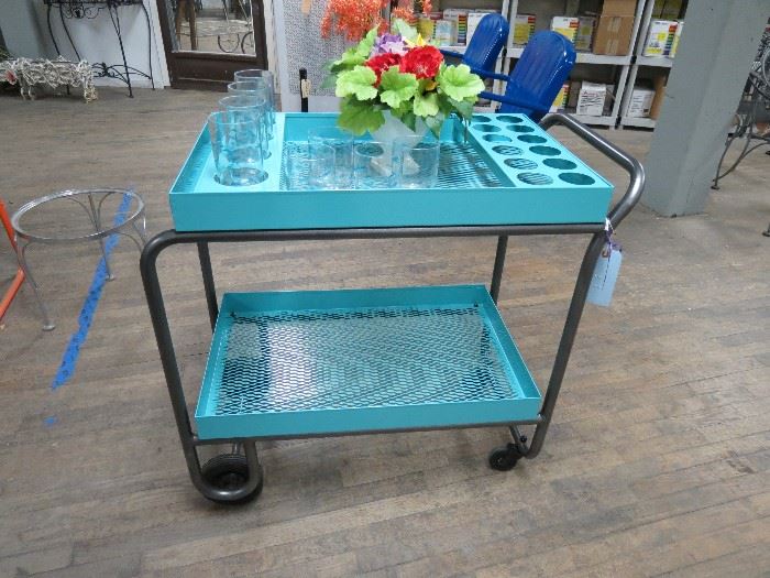 1950's Vintage Serving Cart --Restored in powder coated turquoise finish