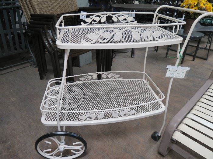 Woodard Serving Cart w/ removable tray powder coated in crème finish