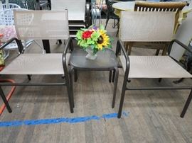 2 Brown Jordan Alum side chairs w/ small square glass top side table