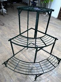 Vintage 3-tier plant stand restored in powder coated green finish.