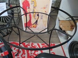 Vintage Round glass top wrought iron dining table w/ glass-chairs available