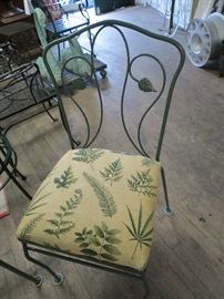 Vintage Salterini Wrought Iron dining chair w/ glass top table-restored in verdigris powder coated finish.