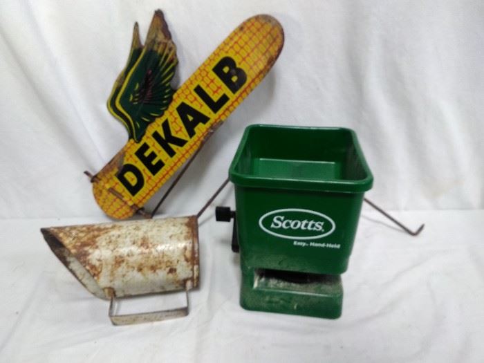 Seed Scooper, Seed Spreader, and DEKALB Corn Sign (3 Pieces)       https://www.ctbids.com/#!/description/share/13235