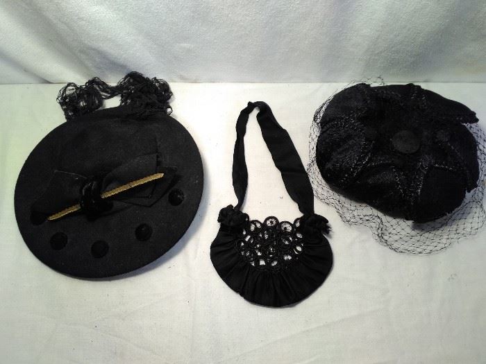3 Black Vintage Accessories - Hats & Purse    https://ctbids.com/#!/description/share/20298