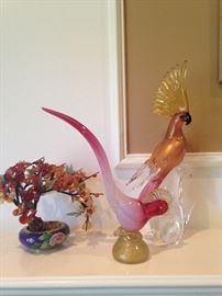 Soapstone tree; Italian Murano birds