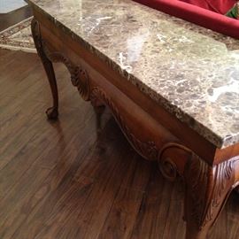 Exceptional marble top sofa/entry table (claw feet)
