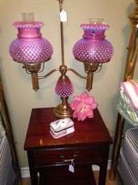 Hobnail cranberry lamp