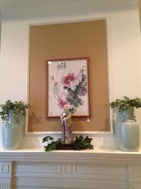 Celadon vases; Asian statue and art