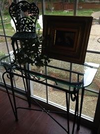 Metal base/glass top table