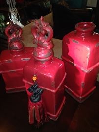 Red decorative jars