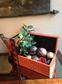 Wooden box with decorative balls