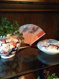 Asian bowls and one of several fans