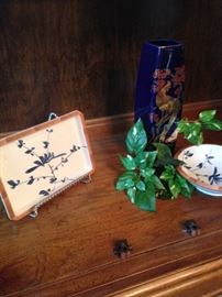 Asian plate, vase, and dish