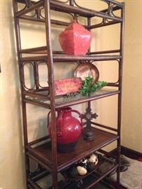 Bamboo style etagere provides 4 shelves of display space