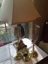 Quality brass lamp and Baldwin brass candle holders