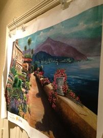 Unframed art by Dana Gossett - "Stroll at Lake Como"