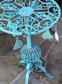 Turquoise colored patio table