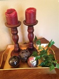 Wooden pair of candle holders