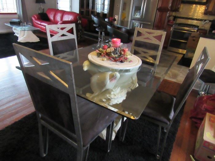 Contemporary Dining Table, Glass top and Chrome chairs