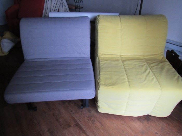 Expanding Sleep Chairs, grey base with yellow covers and sheet sets (perfect for small spaces and overnight guests) 