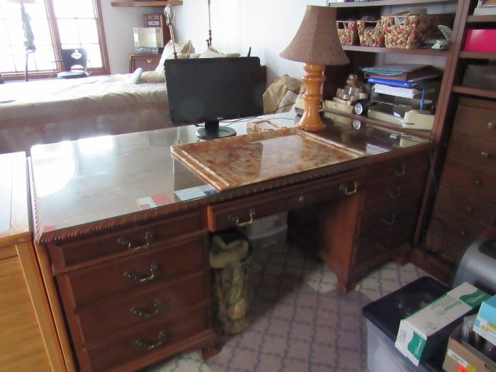 DUE TO DIFFICULTY OF REMOVING DESK FROM ITS LOCATION,  WE HAVE BEEN FORCED TO REMOVE IT FROM THE SALE Solid Oak Executive Desk