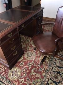 EXECUTIVE WOODEN LEATHER TOP DESK BY SLIGH-65"L x 32.5"W x 31”H