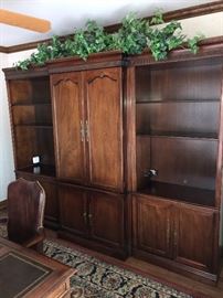 3 PIECE WOODEN BOOKCASES WITH CABINET-103”W x 21”D x 80”H