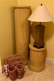 Wood Ionic Pillars, Lamp & Picnic / Wine Basket