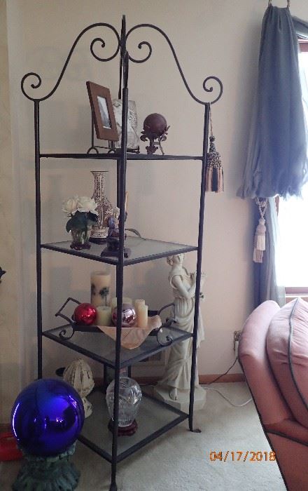 LARGE SQ ETAGERE WITH GLASS SHELVES - GAZING BALL WITH STAND 