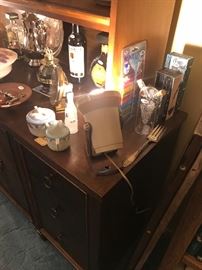 Vintage Alcohol And Wine Items On China Cabinet